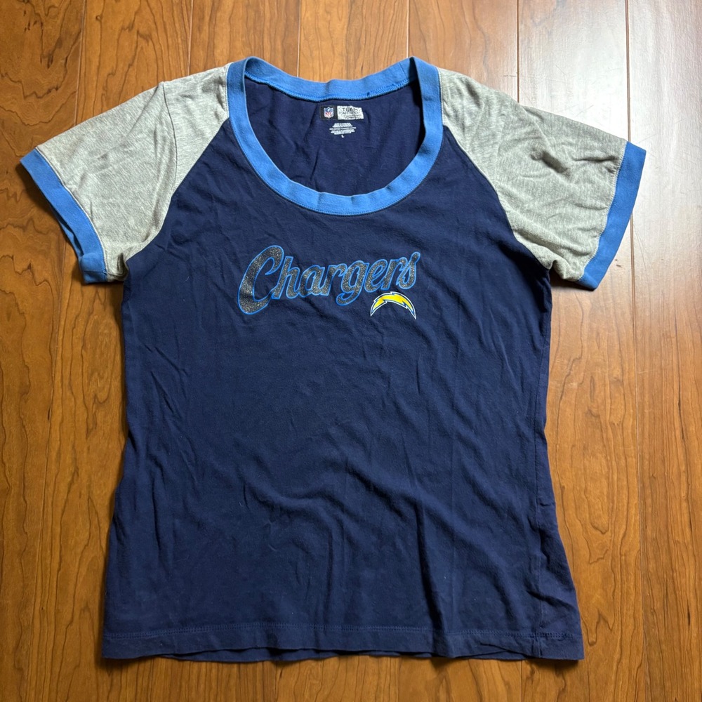 NFL Team Apparel Los Angeles Chargers Raglan T-Shirt Navy Blue Grey Womens Large
